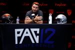 FILE - Oregon State coach Jonathan Smith speaks during Pac-12 Conference NCAA college football media day on July 29, 2022, in Los Angeles.