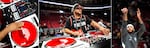 DJ O.G.ONE. spins records at half-court before tipoff of the Portland Trail Blazers and San Antonio Spurs on Feb. 6, 2020. Players will request songs during pregame workouts. Carmelo Anthony (right) requested Jadakiss that night.
