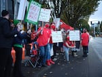 In this supplied photo, Kaiser nurses and their supporters attend a rally in October 2021. The nurses, represented by the Oregon Federation of Nurses and Health Professionals, object to a proposed contract that would cut wages and benefits for new hires.