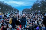 People gather to protest against the far-right Alternative for Germany, or AfD party, and right-wing extremism in front of the Brandenburg Gate in Berlin on Saturday.