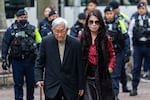 Retired Chinese cardinal Joseph Zen Ze-Kiun, left, and Jimmy Lai's wife Teresa Lai arrive at the West Kowloon Magistrates' Courts ahead of the sentencing for former Hong Kong publisher Jimmy Lai n Hong Kong, Monday, Feb. 9, 2026.