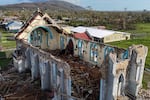 The church of Lacovia Tombstone, Jamaica, sits damaged in the aftermath of Hurricane Melissa on Wednesday.