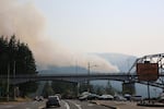 Smoke from the Eagle Creek Fire can be seen just past the Bridge of the Gods in Cascade Locks, Oregon.