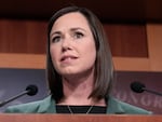 Sen. Katie Britt, R-Ala., speaks during a news conference on the border, Feb. 15, 2023, on Capitol Hill in Washington. Britt delivered the Republican response to President Joe Biden's State of the Union speech on Thursday, March 7, 2024.