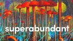 Brightly colored oil painting of mushrooms as tall as trees.