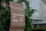 A sign for the State Department stands outside the Harry S. Truman Federal Building in Washington, D.C., on July 11, 2025.