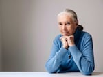 FILE - British primatologist, ethologist, and anthropologist Jane Goodall poses for a portrait in New York to promote the Disneynature film, "Born in China", April 7, 2017. Goodall, the conservationist renowned for her groundbreaking chimpanzee field research and globe-spanning environmental advocacy, died Wednesday, Oct. 1, 2025. She was 91.