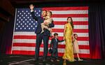 Florida Governor Ron DeSantis, with his wife Casey and children Madison, Mason and Mamie, waves to the crowd during an mid-term election night watch party on November 8, 2022.