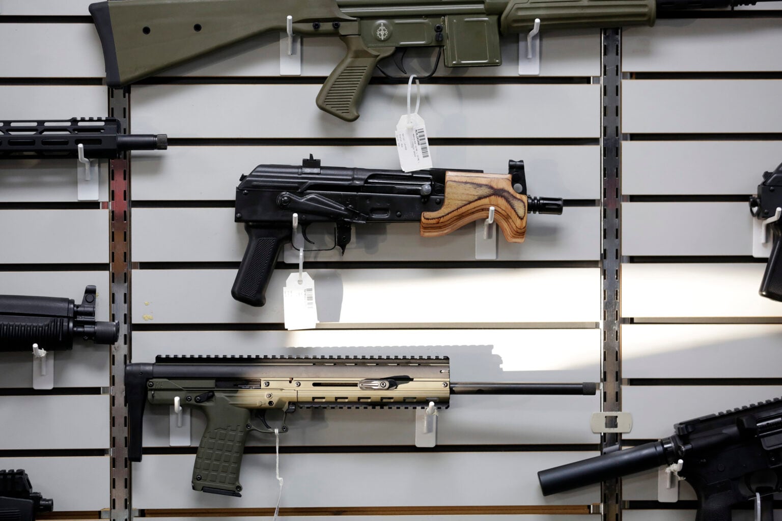 Firearms are on display in a Salem gun shop. Advocates for gun owners and the Oregon State Police are debating the the efficacy of the state’s longstanding system for clearing gun background checks.