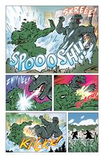 A giant interpretation of Sasquatch, defending Rip City against Godzilla in the depths of the Willamette River. From "Godzilla vs. Sasquatch," written, illustrated and lettered by Portland-based comic creator Colleen Coover. Coover says Godzilla has continued to endure in pop culture because it's a force of nature — but also, just plain fun to write.
