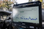 A graph displayed on a Portland police cruiser's on-board computer shows how officers are finding stolen cars with fewer traffic stops. The Portland Police Bureau has been tracking more granular detail about stolen vehicles to improve their ability to find and catch them.