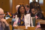 Rep. Janelle Bynum, D-Clackamas, attends an Oregon House session on Monday, April 29, 2019, in Salem.
