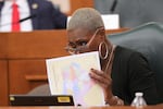 Texas state Rep. Jolanda "Jo" Jones looks through congressional maps during a redistricting hearing at the Texas Capitol in Austin on July 24.