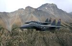 Two F-15E Strike Eagles perform a low-level training mission over the Sawtooth Mountain Range in Idaho.