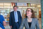 Gov. Kate Brown visits Madison High School in Northeast Portland, with Chief Innovation Officer Colt Gill.