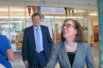 Gov. Kate Brown visits Madison High School in Northeast Portland, with Chief Innovation Officer Colt Gill.