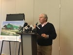 Columbia Sportswear CEO Tim Boyle at a press briefing on Tuesday, April 10, 2018 announcing plans by Harbor of Hope to develop a new homeless shelter in northwest Portland.