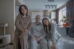 Alona Serdiuk, 23 (right), her fiance Serhii Vasylko, 23 (middle) and Vita Serdiuk, 48 IDP's from Komysh Zoria, Zaporizhia region at Vita's Serdiuk home in Zaporizhia on 29 Mar 2025 Images: @shtukaanton - Anton Shtuka/NPR