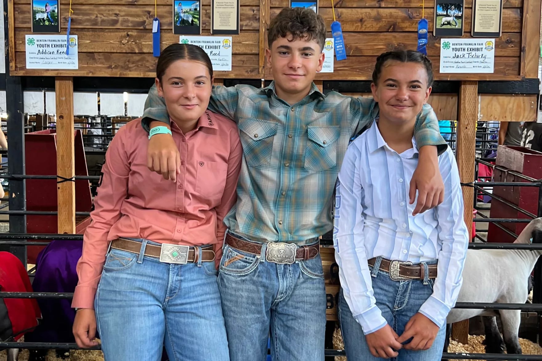 From left: Addison Reed, 14, Owen Reed, 16, and Breanna Reed, 11, showing their sheep at the Benton Franklin County Fair & Rodeo this year.