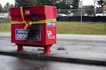 A ballot drop box in at the Fishers Landing Transit Center in Vancouver was set ablaze early Monday morning, Oct. 28, 2024, destroying hundreds of ballots.