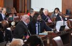 Sen. Cedric Hayden, R-Fall Creek (at center), in the Oregon Senate Chamber in session on March 21, 2023, before the walkout.