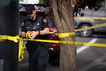 Portland police cordon off a neighborhood after an officer shot and killed Alexander Tadros, 30, while assisting the Drug Enforcement Agency on Aug. 27, 2021 in Portland, Oregon.
