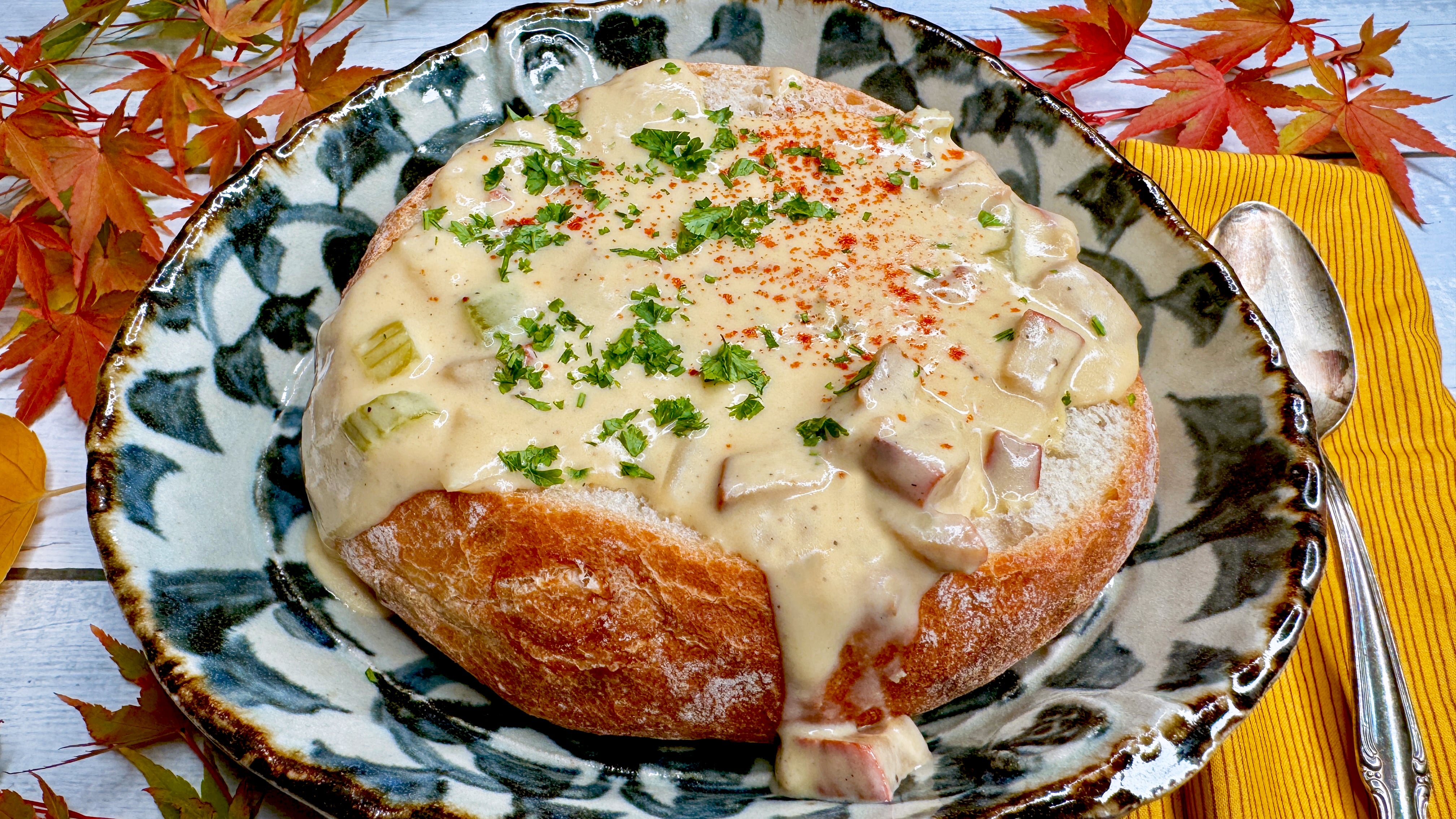 This bread bowl of lobster mushroom chowder is like a stroll through the Coast Range