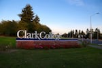 A sign marks the Clark College campus in Vancouver, Washington.