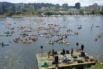 Swimmers enjoy the Willamette River in downtown Portland in 2018.