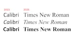 The names "Calibri" and "Times New Roman" in their respective fonts.