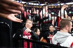 Todd Bosma, director of game operations for the Portland Trail Blazers, during a National Basketball Association Game between the Trail Blazers and San Antonio Spurs at the Moda Center in Portland, Ore., Thursday, Feb. 6, 2020. Bosma oversees in-game audio, promotions and is the arena host during stoppages and timeouts.