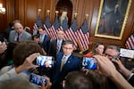 Speaker of the House Mike Johnson, R-La., speaks to the media following a press conference celebrating the passage of the One Big Beautiful Bill Act on May 22 in Washington, D.C. 