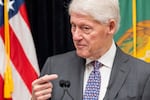 FILE - Former President Bill Clinton speaks in the Cash Room of the Treasury Department during an event for the anniversary of the Community Development Financial Institutions Fund,, Nov. 21, 2024, in Washington.