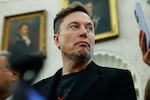 Billionaire White House adviser Elon Musk listens during a May 21 press availability in the Oval Office with President Trump and South Africa President Cyril Ramaphosa.