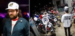 Left: See See Motors Coffee co-owner George Kassapakis. Right: Costumed racers line up in the pits.