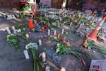 A memorial at Normandale Park, Feb. 22, 2022, where Brandy “June” Knightly, 60, was fatally shot and four others injured during a confrontation on Feb. 19.