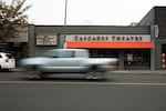 A truck passes in front of the Cascades Theatre in Bend, Ore., on July 24, 2024.