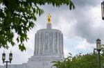 Oregon State Capitol building, May 18, 2021. The capitol was completed in 1938 and is topped with a gilded bronze statue of the Oregon Pioneer.