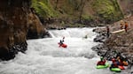 Steelhead falls, a rapid located in a narrow canyon between PacifiCorp's Condit Dam and powerhouse. Dam removal has restored the flow in this section of the White Salmon River. 