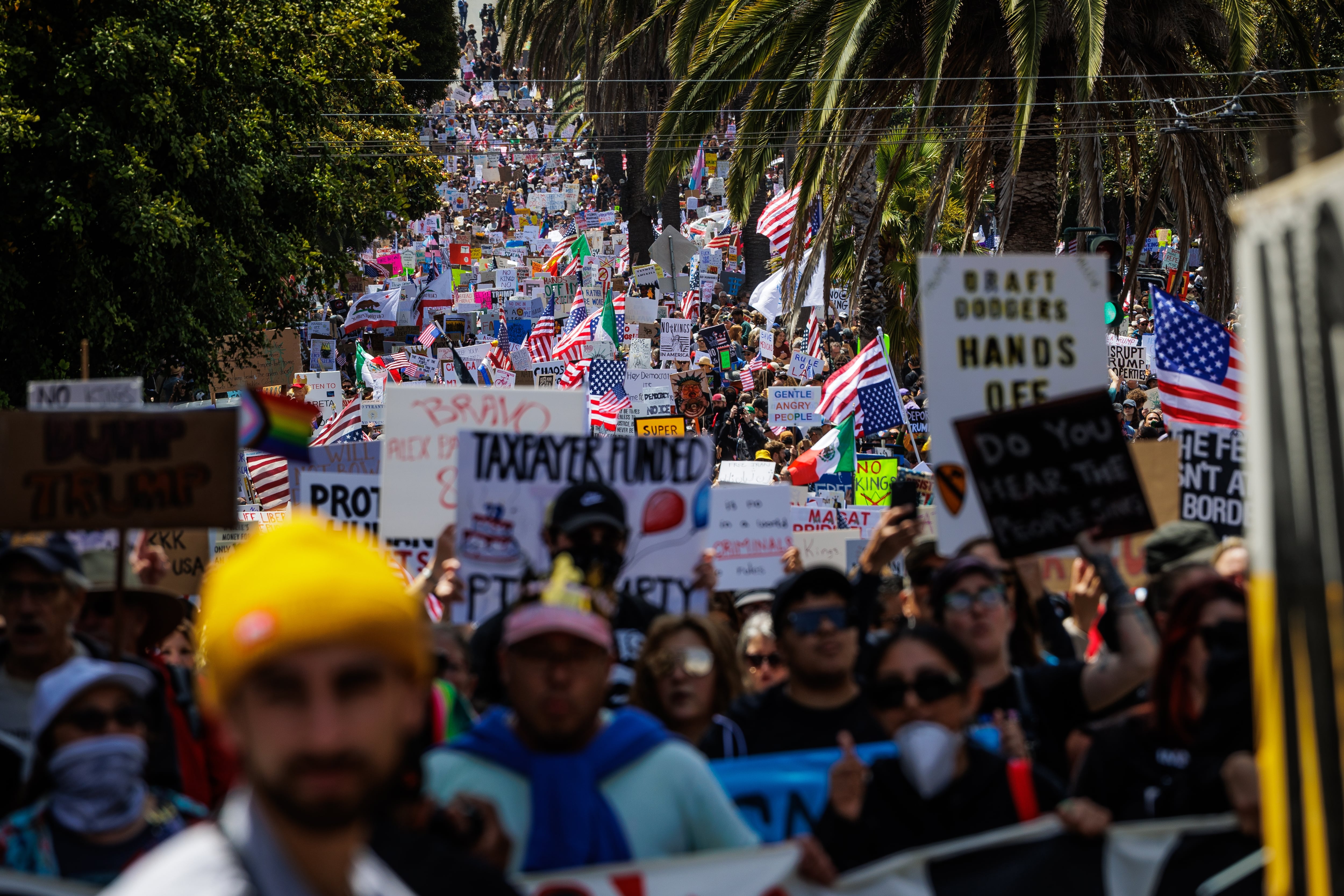 San Francisco: Thousands of protesters march down Dolores Street.