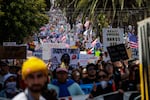 San Francisco: Thousands of protesters march down Dolores Street.