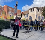 Members of Oregon State University Coalition of Graduate Employees rally at a practice picket on the Corvallis campus, on Oct. 16, 2024. The union's contract with OSU ended this summer.