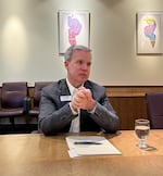 Southern Oregon President Rick Bailey answers questions from reporters at a press conference on May 8, 2026.