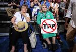 An anti-TPP delegate at the Democratic National Convention in Philadelphia.