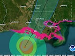 The center of Hurricane Francine is currently predicted to make landfall near Morgan City, La., west of New Orleans, as seen on this map. Forecasters warn that heavy rains and a storm surge of 5 to 10 feet will pose dire threats to people in low-lying areas and along the coast.