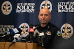Bend Police Chief Mike Krantz speaks during a press conference at Bend Municipal Court on Oct. 16, 2026. 
