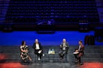 From left, Multnomah County Chair Jessica Vega Pederson, Oregon State Sen. Kate Lieber, Portland Mayor Keith Wilson and Oregon State Sen. Rob Wagner participate in a panel during the meeting