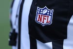 The NFL logo adorns the uniform of a referee prior to the start of Super Bowl LX between the Seattle Seahawks and the New England Patriots at Levi's Stadium on February 8, 2026 in Santa Clara, Calif.