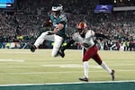 Saquon Barkley of the Philadelphia Eagles scores a touchdown.