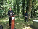 Portland's City Commissioner Nick Fish thanks the Kehoe Family at an 'ivy-cutting' ceremony for the donation of 22 acres on July 26, 2019.